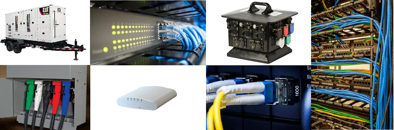 Event equipment: mobile generator, network switches, power distribution boxes, wireless access point, fiber and patch cabling